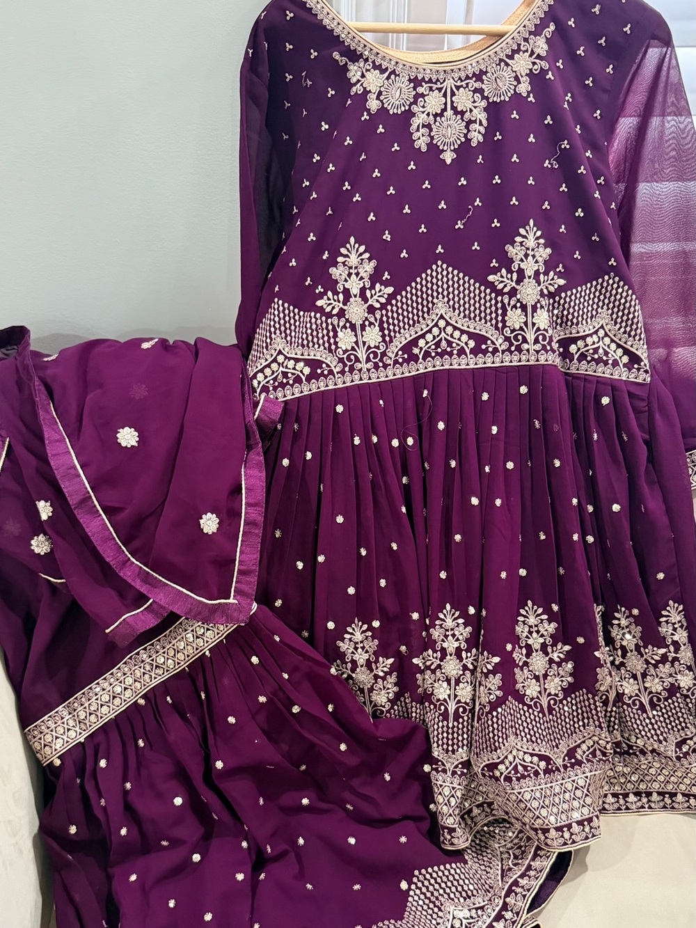 Girls Embroidered Purple Party Dress with Dupatta